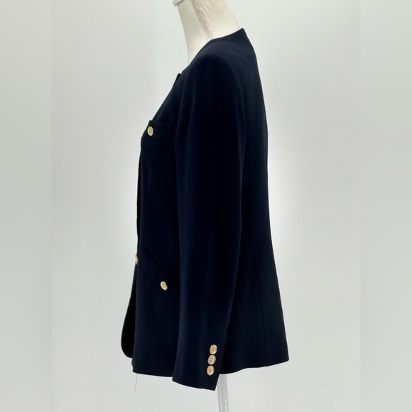 Kasper Womens Navy Gold Button Blazer 8 Structured Minimalist Classic Jacket - Picture 3 of 8